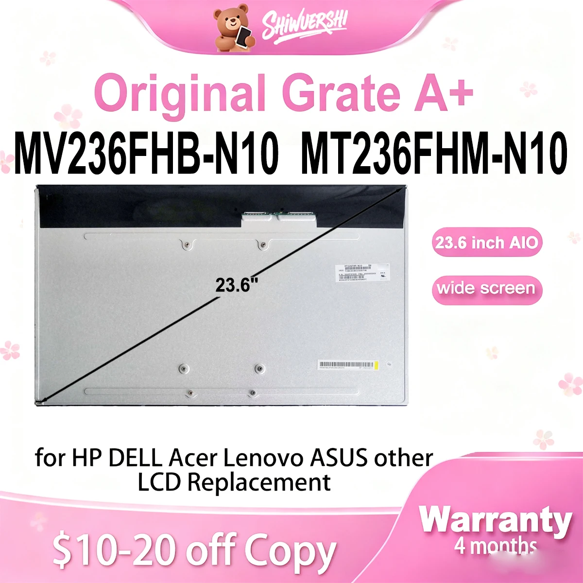 

23,6-дюймовый новый оригинальный MV236FHB N10 MV236FHB-N10 MT236FHM N10 MT236FHM-N10 FHD ЖК-дисплей для HP для DELL для компьютерных мониторов