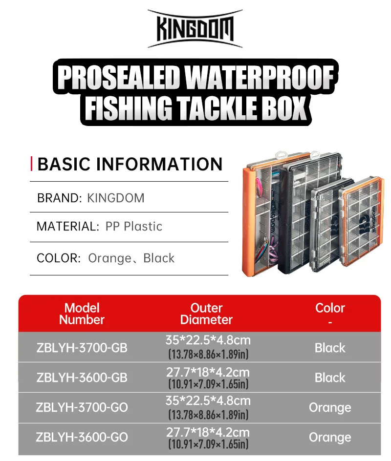 KINGDOM Angelgerät-Box, 2 Größen, Organizer mit herausnehmbaren Trennwänden, multifunktionale Tackle-Tabletts, Box für Angelköder-Zubehör – Detail 4