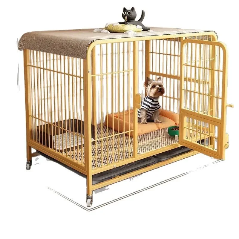 Dog Cage Large Medium Dog Indoor with Toilet Separation Bold Pet Cage