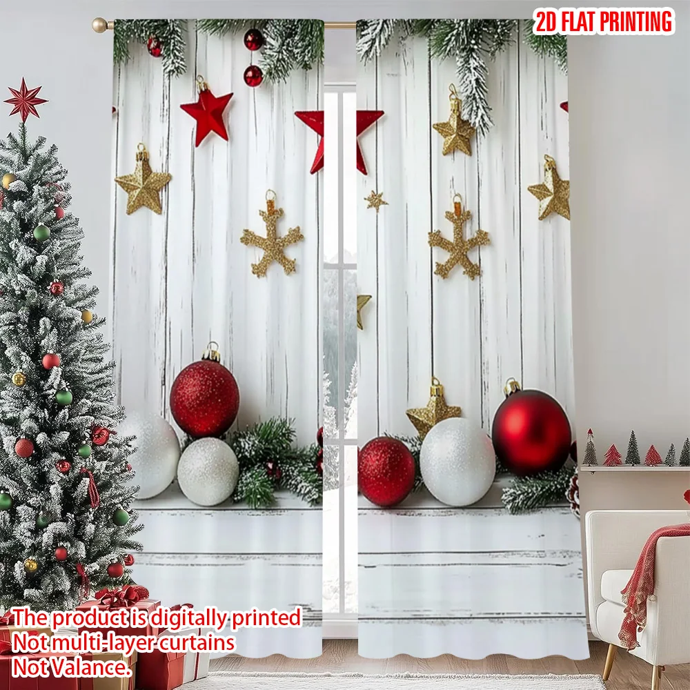 

2pcs 2D flat printing Merry Christmas Curtain red Star 0 Versatile Fabric Without Electricity Festive Wall Decor Perfect for