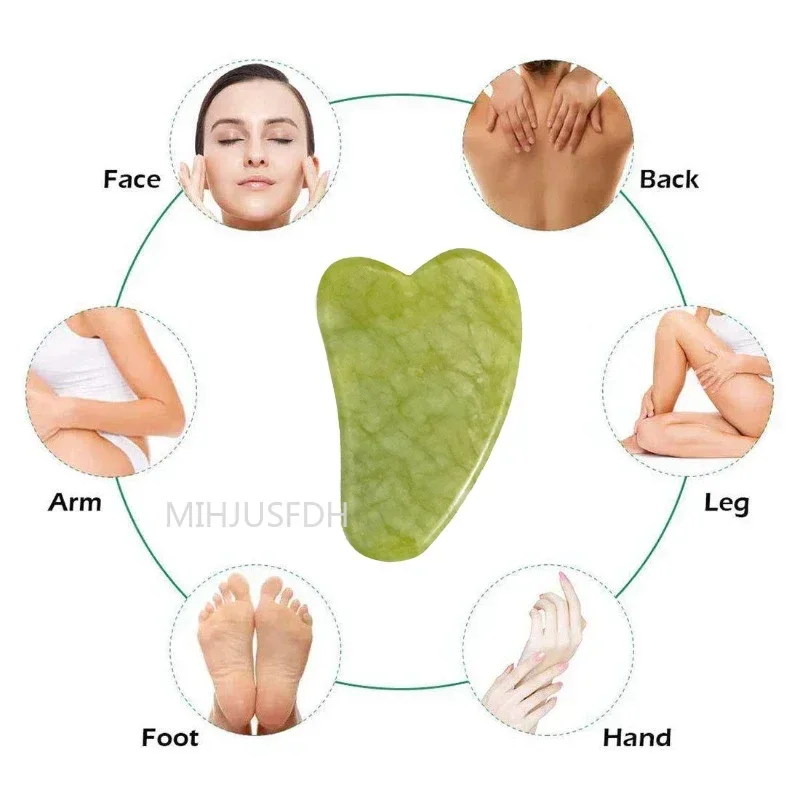 천연 제이드 롤러 마사지기, 얼굴 바디 등 발 마사지 롤러 페이셜 리프팅 안티 링클 더블 엔드 구아샤 제이드 스톤