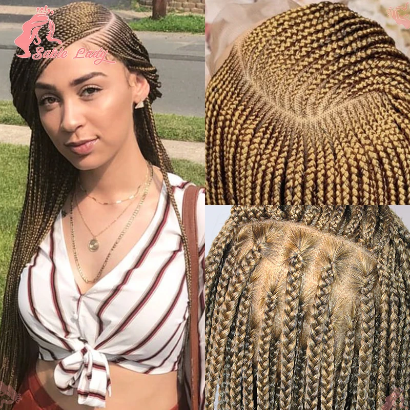 

1B27 Synthetic Side Part Cornrow Braids Lace Wigs For Women Knotless Box Braid Wig Full Lace Front Wig Blonde Wig Braiding Hair