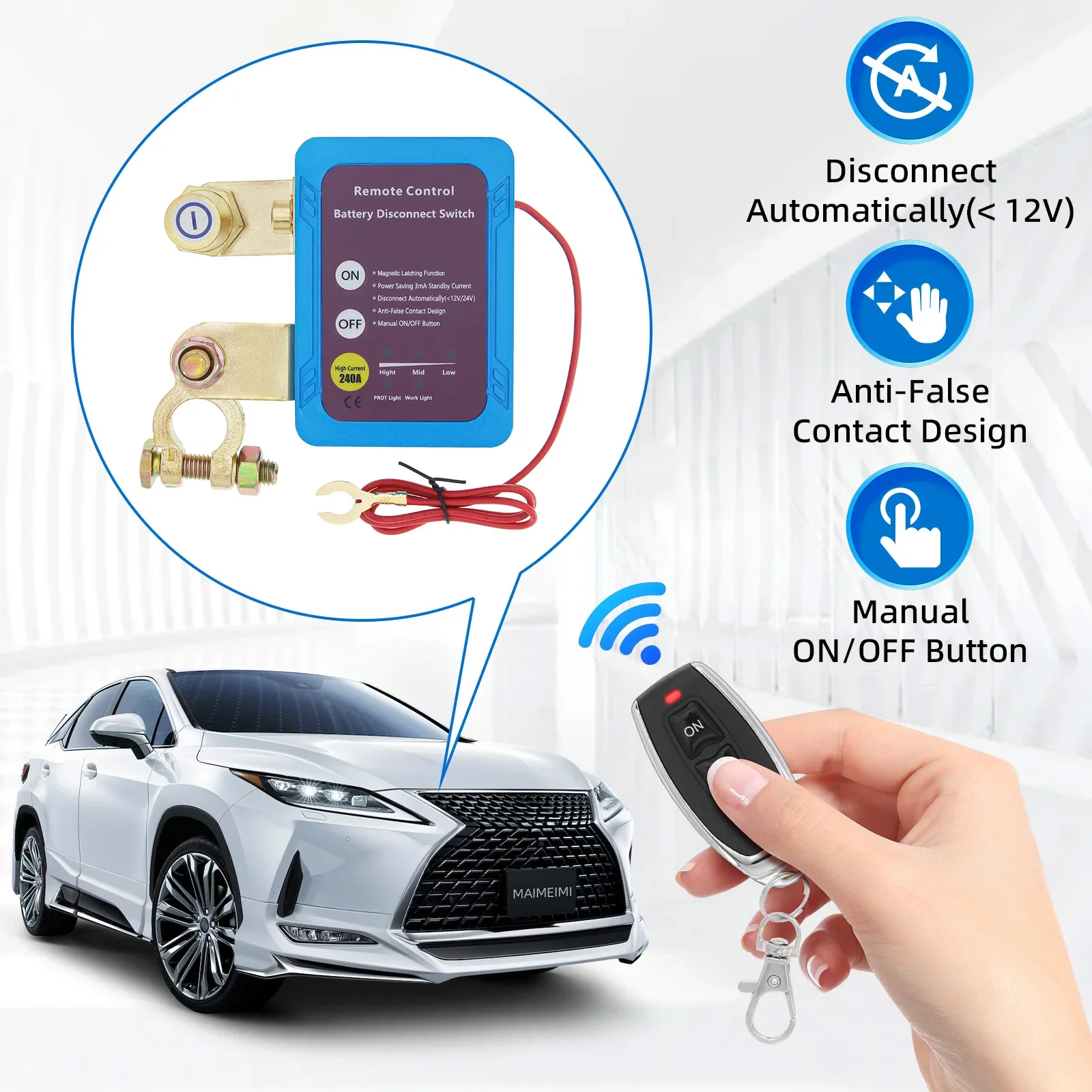 Interruptor Remoto de Desconexão de Bateria, Desligamento Automático com Controle Remoto, Interruptor de Desconexão de Bateria 12V 240A para Carro e Caminhão