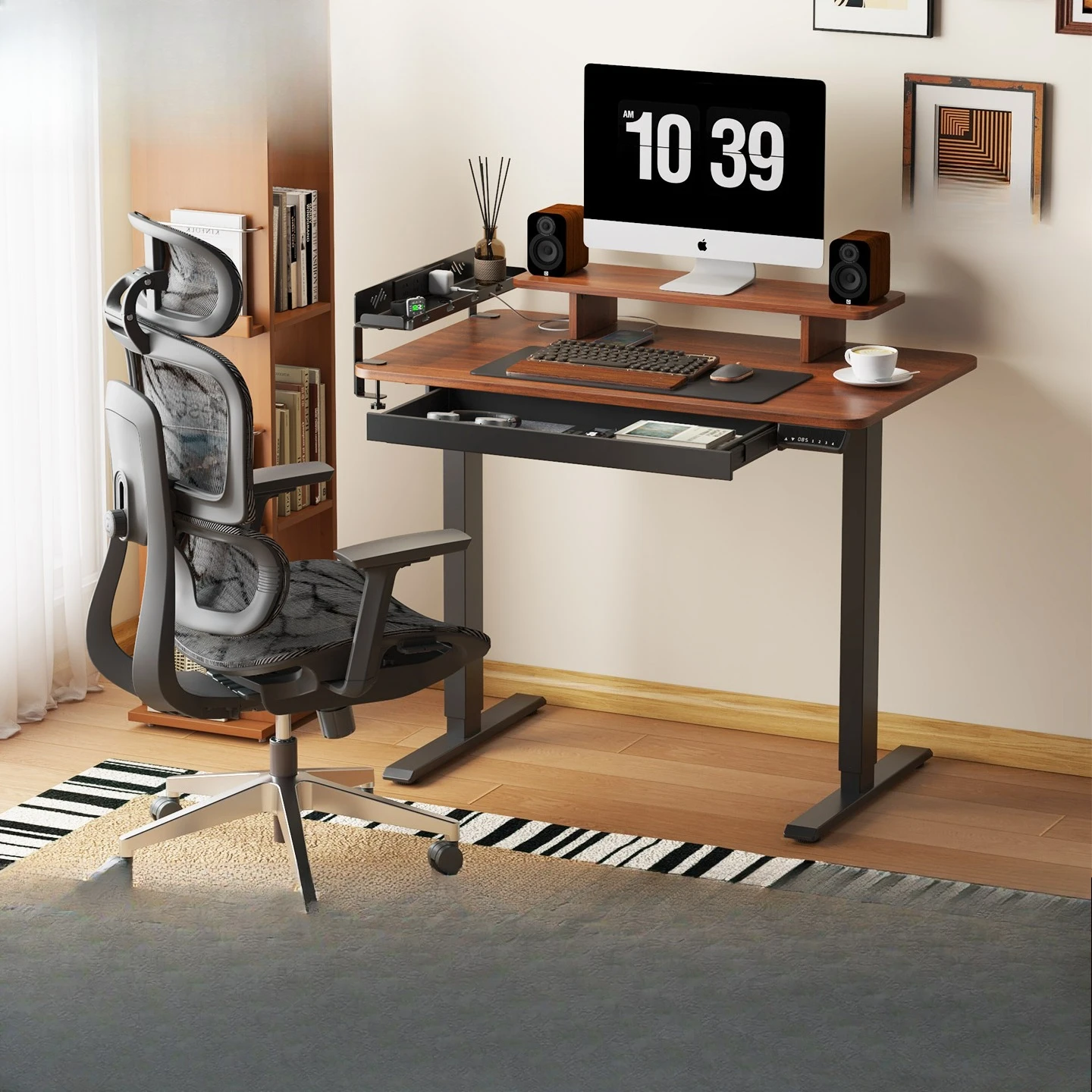 Electric lifting table Solid wood Small size Automatic lifting table Keyboard holder Household removable computer desk Desk