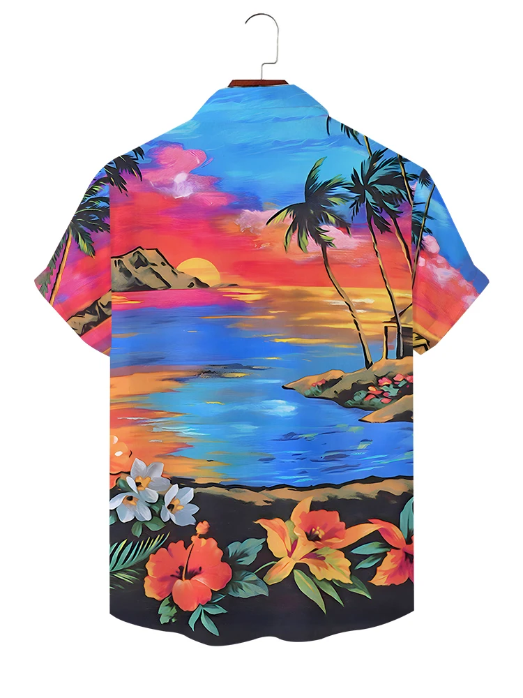 Sunset Beach 3D Digital Print Shirt Hawaii Beach Style Fashion Men's Shirt Summer Loose Comfortable Casual Short -sleeved Shirt