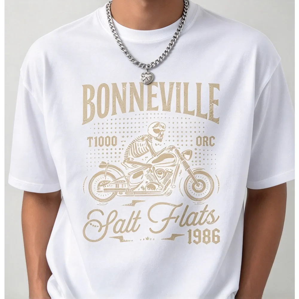 2026 New Arrival Motorcycle Racing TShirt, Bonneville Salt Flats 1986 Print, O-Neck Trendy Short Sleeve Top For Biker Fans