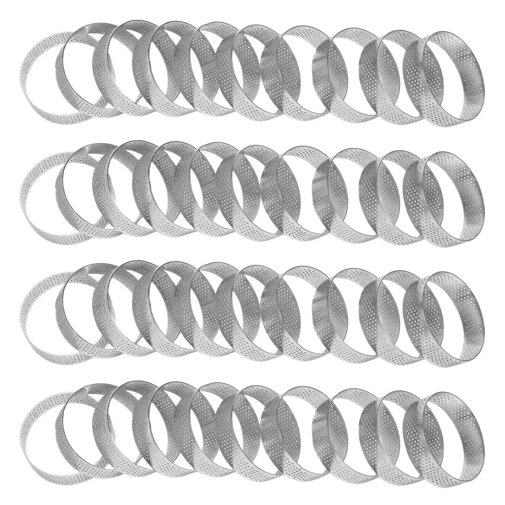 

ABUN-40Pcs Circular Tart Rings With Holes Stainless Steel Fruit Pie Quiches Cake Mousse Mold Kitchen Baking Mould 7Cm