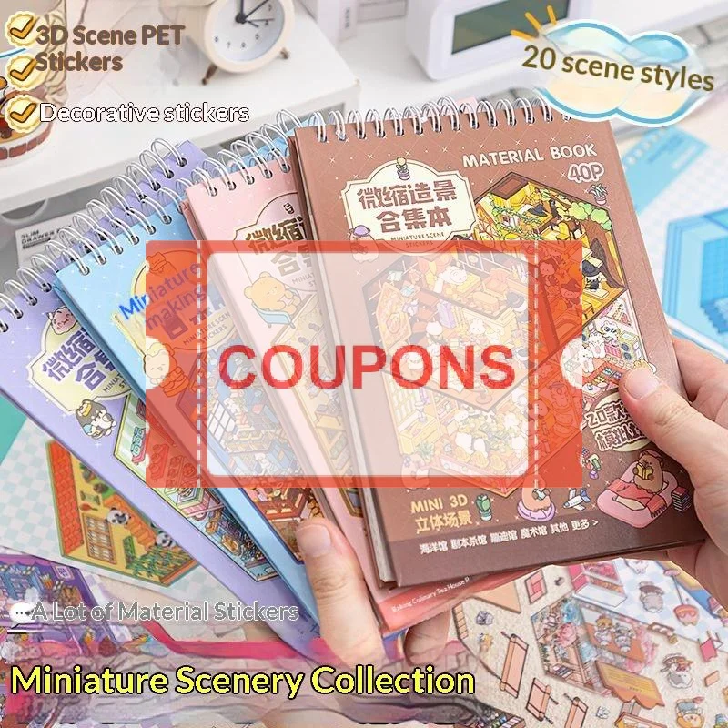 3D Miniature Scene PET Sticker Book 20 Themes Cute Cartoon Patterns Perfect For DIY Scrapbooking Journal Handicraft Decor