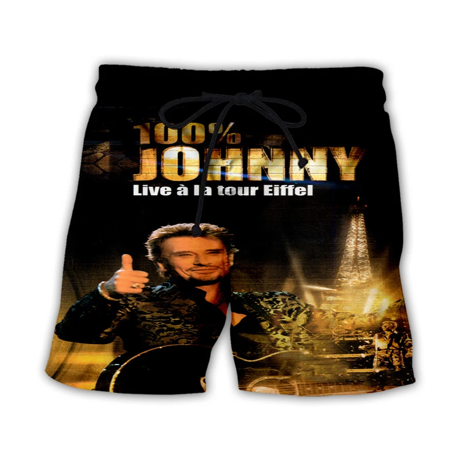 Rock Johnny Hallyday 3D Print Beach Shorts Men Women Fashion Oversized Surfing Board Sport Pants Swimsuits Trunks Man Clothing