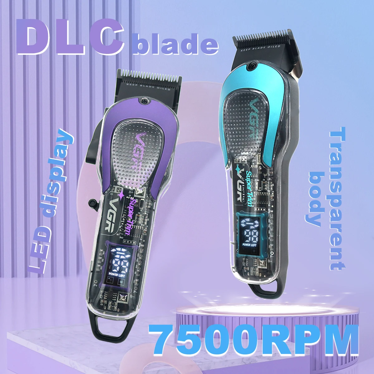 

Профессиональная машинка для стрижки волос VGR V-692 с лезвием DLC, 7500 об/мин, светодиодный дисплей, 2000 мА, прозрачный корпус, профессиональные парикмахерские машины