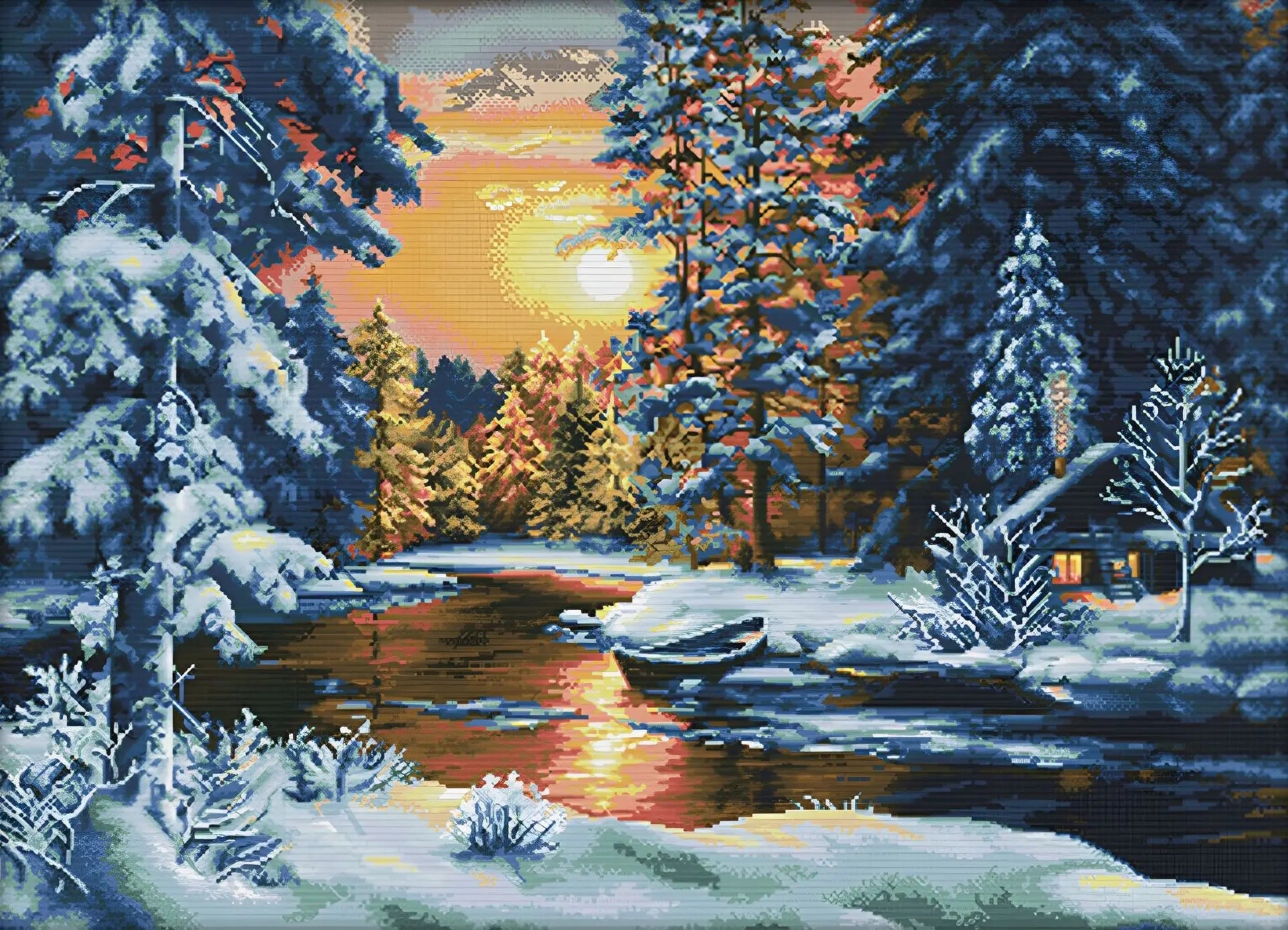 Art Craft Winter - Sunset & Winter Landscape Diamond Painting