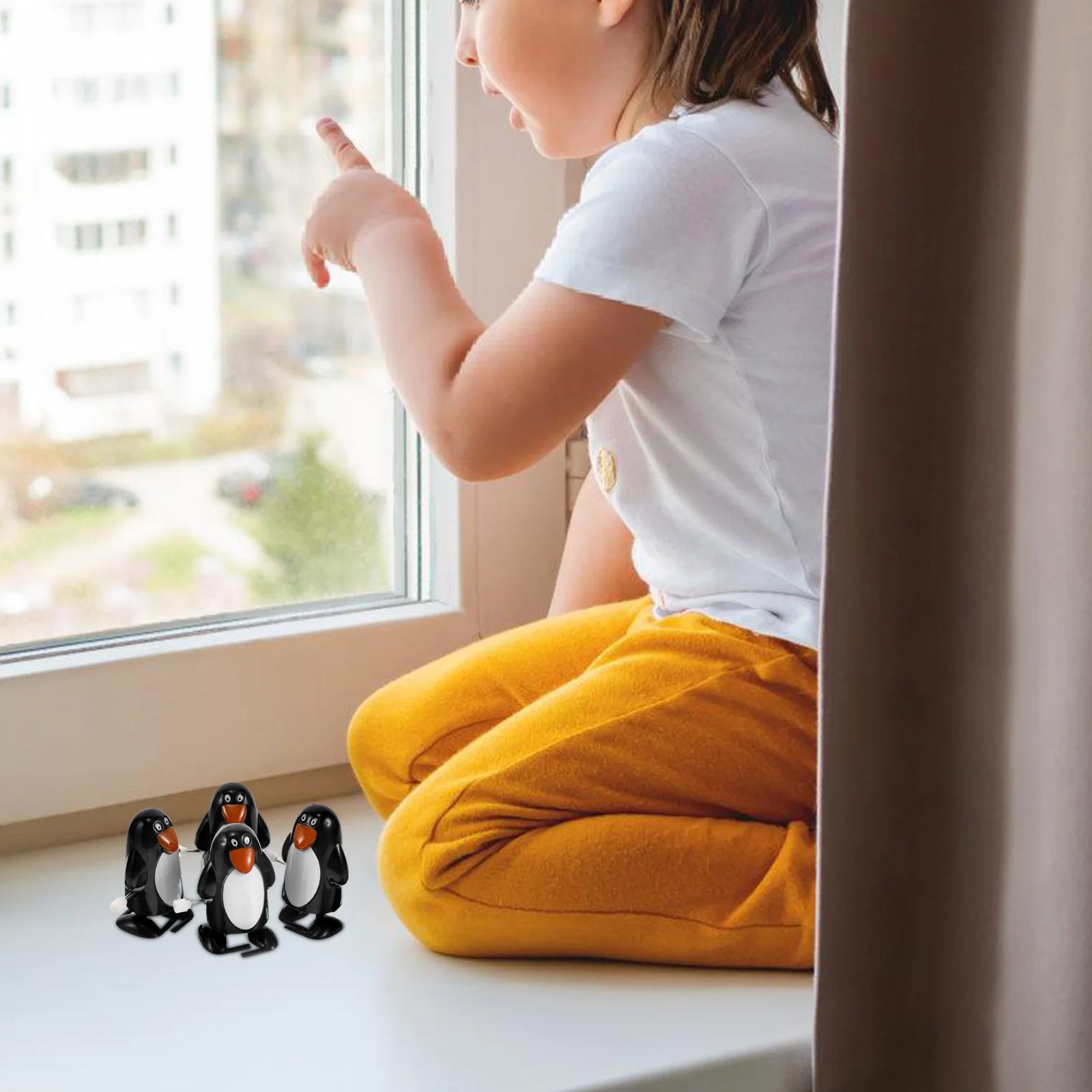 4 pçs enchimento relógio brinquedo pinguim estudante presentes de natal plástico andando brinquedos animais