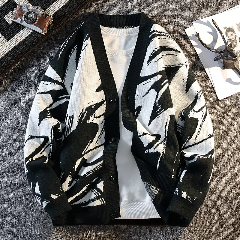 

Autumn Winter Youth Knitted Open Cardigan Sweater Men's Loose Long Sve V-Ne Warm Top Versatile Casual Faion Basic Sle