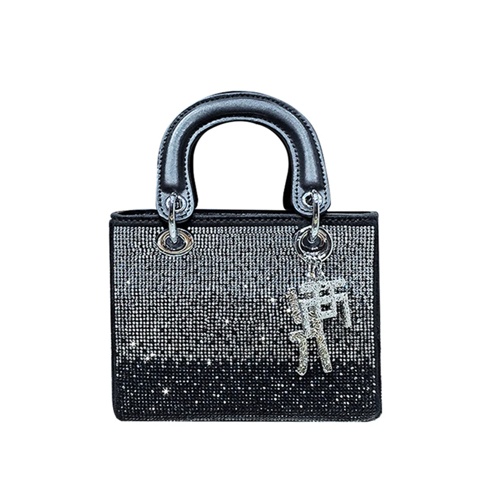 

Hot selling women's bag, high-end gradient rhinestone bag, hand-held retro Diana bag, chain bar crossbody small square bag