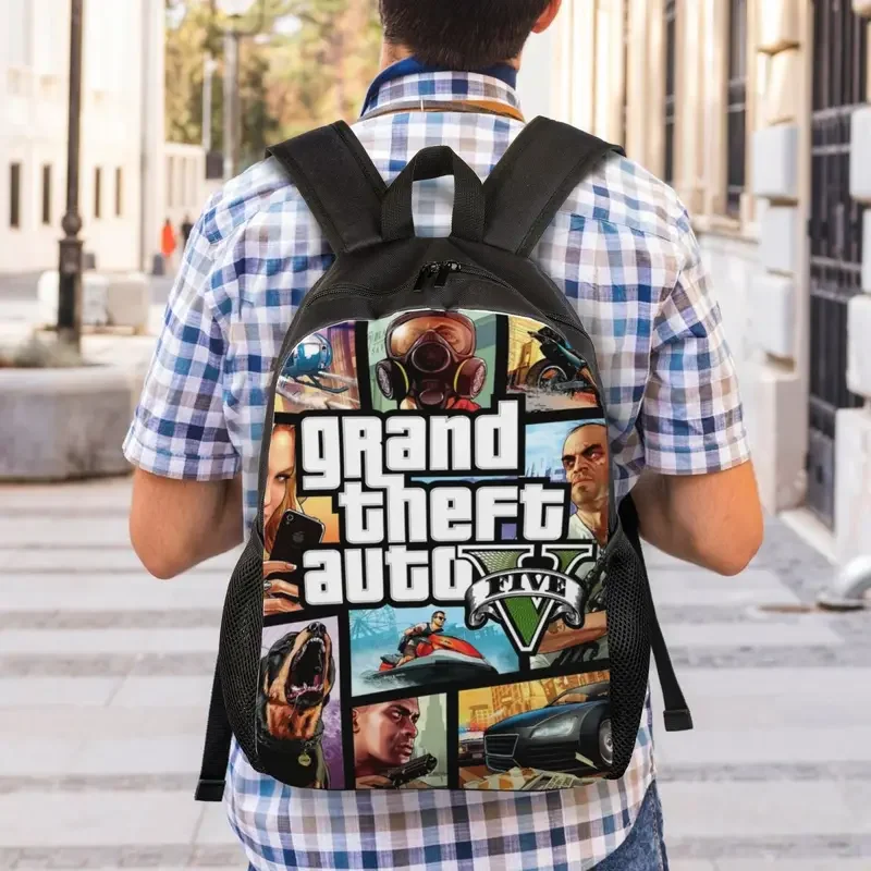 Grand Theft Auto Collage Backpack for Women Men Waterproof College School Adventure Game GTA Bag Print Bookbag