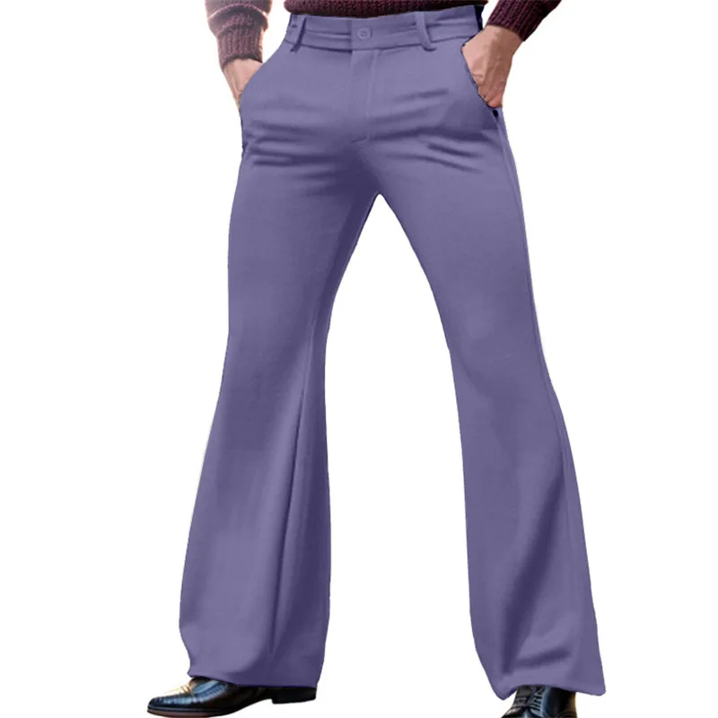 2026 Men's Elegant Flare Pants Solid Basic Stretch Trouser for Wedding Party Club Plus Size Men's