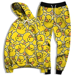 Kids Sweatshirts Set 3D Print Cute Duck Boy Girl Children Hoodie Pants Two Piece Loose Long Sleeve Pullover Sweatshirt Clothing