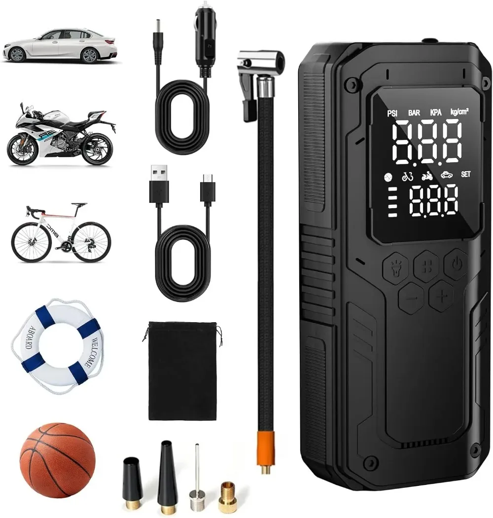 

150PSI Tire Inflator Portable Air Compressor, 12V Tire Pump with LED Light, Digital Tire Pressure for Car,Motorcycle,Bike,Ball