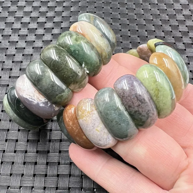 Water Plants Agate Jade Bracelet Indian Agate Widened Bracelet Men and Women Same Style Manual Jade Bracelet Bracelet Wholesale