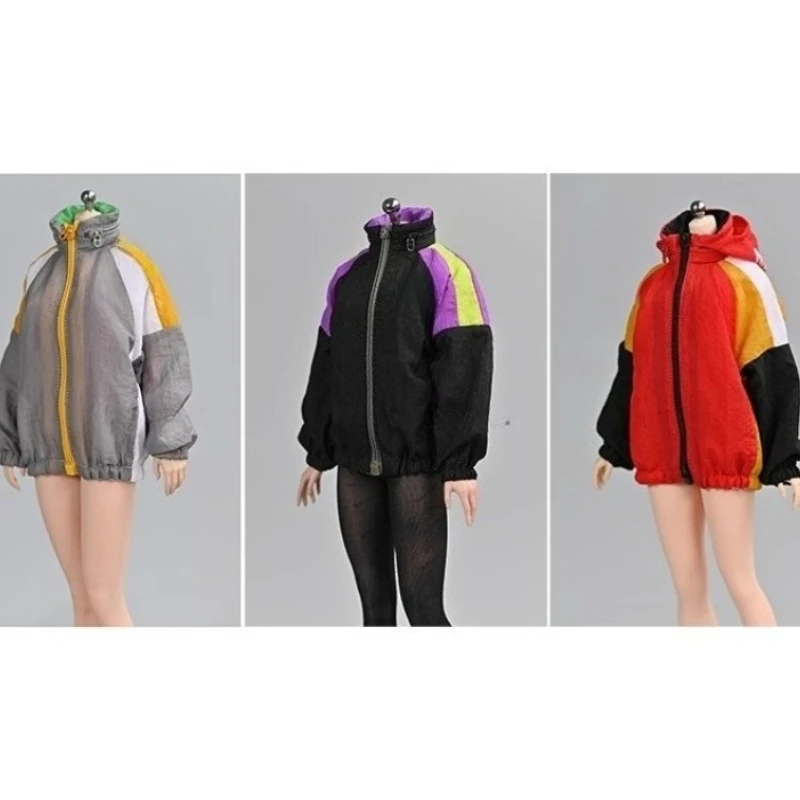 

1/6 Scale Female Soldier Top Color Blocked Thin EVA Windbreaker Jacket Clothing for 12” Action Figures Body Model Accessories