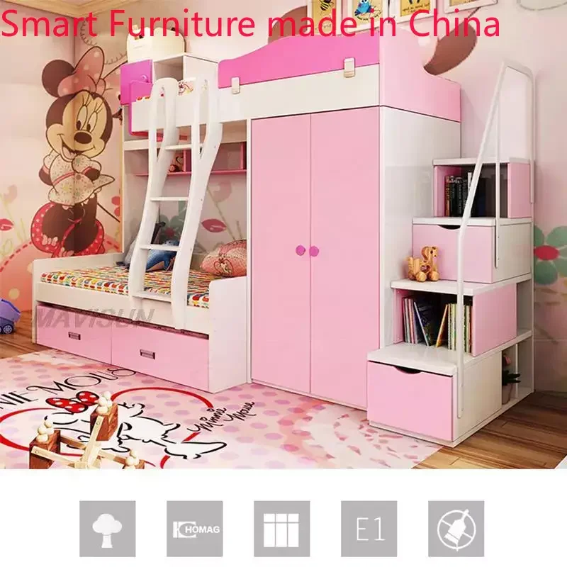 

bed Children's Bunk Combination With Guardrail And Wardrobe Multifunctional For Boys And Girls Classic room Furniture