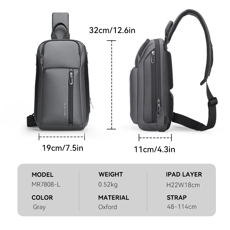 MarkRyden Colonne: Fashion Chest Bags Outdoor Leisure Waterproof Shoulder Crossbody Bag Large Space Chest Bag Men Sling Bag