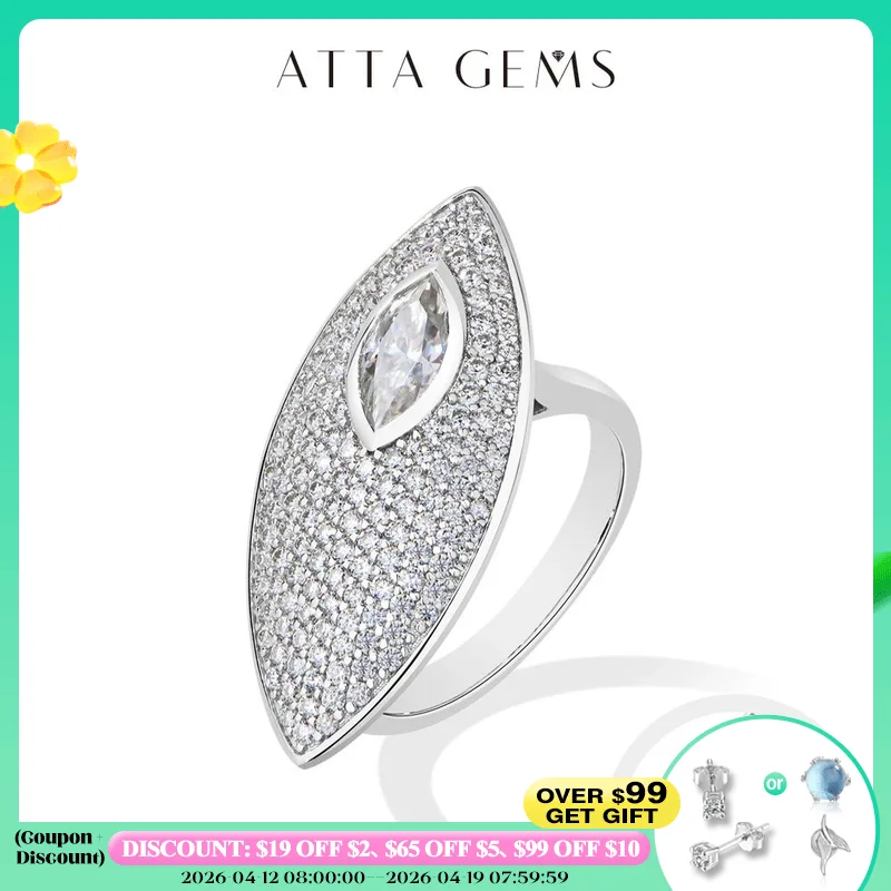 

ATTAGEMS Horse's Eye Elegant Moissanite Ring for Women D VVS1 Marquise Cut 0.5CT 925 Silver Band Luxury Rings Wedding Party Gift