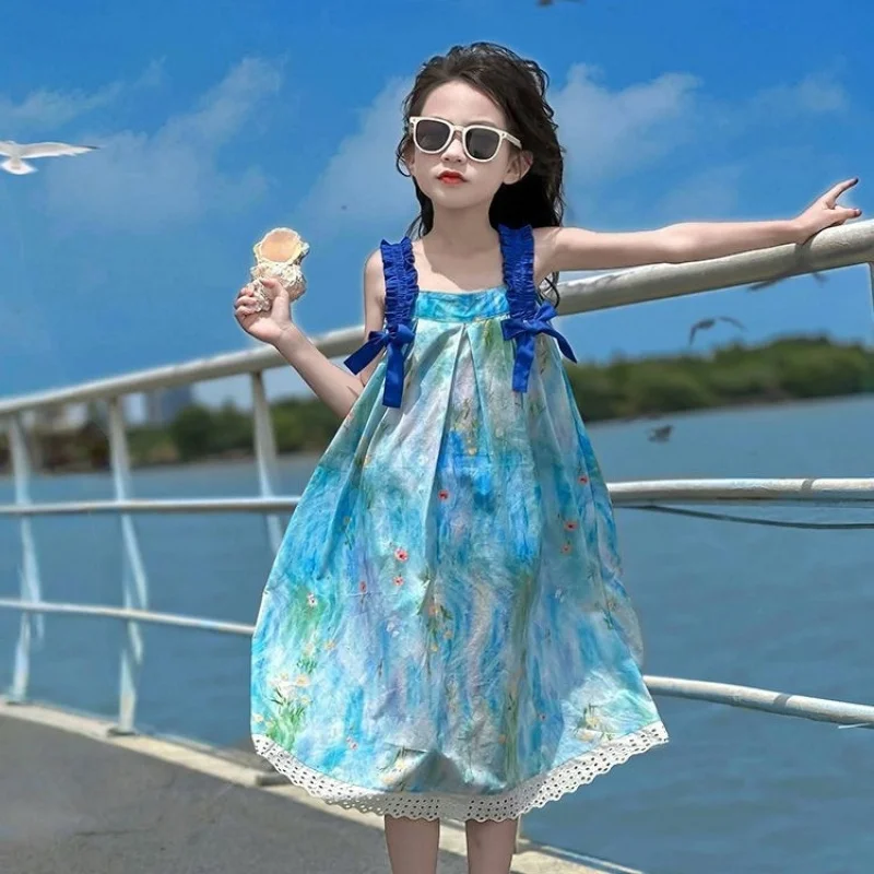 

Girls' Dress2026New summer style stylish suspender dress for older children, children's princess dress, holiday-style beach dres