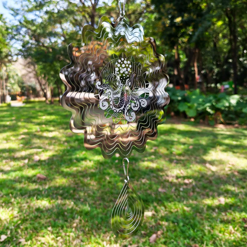 Garden 3D Rotating Wind Chimes Stainless Steel Decorative Octopus Mandala Wind Chimes