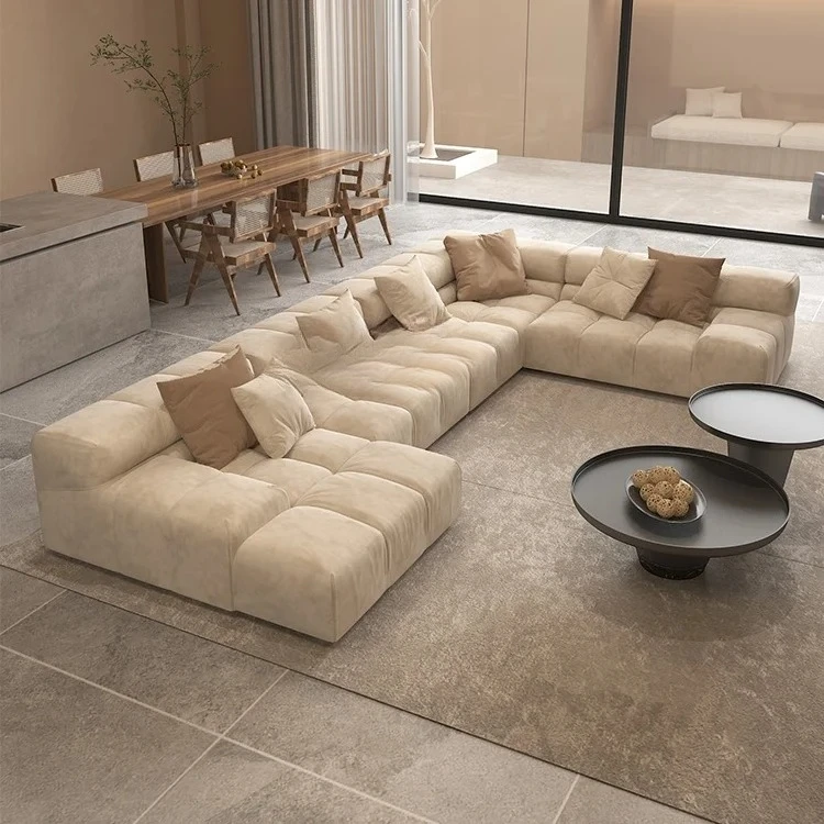 TTItalian Designer Combination Sofa Minimalist Module Concubine Corner Tofu Block Living Room Large Flat Fabric Sofa