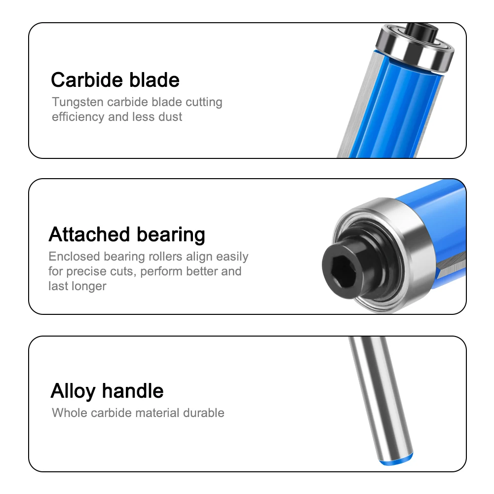 1-4pcs set of 6mm 1/4 shank Blade Flush Trim Router Bit With Bearing For Wood Template Pattern Bit Tungsten Carbide Milling Cutt