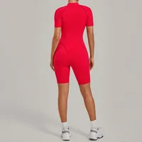 New Women's Yoga Jumpsuit Sports Fitness Hip Lift Half-zipper Shorts One-piece Running Casual Pilates Workout Gym Yoga Bodysuit