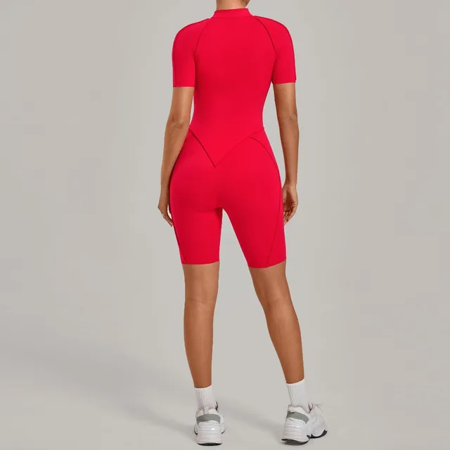 New Women's Yoga Jumpsuit Sports Fitness Hip Lift Half-zipper Shorts One-piece Running Casual Pilates Workout Gym Yoga Bodysuit