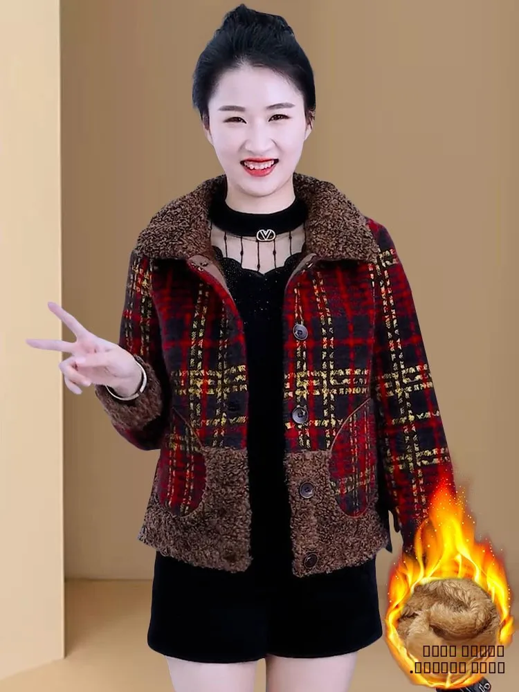 

Thiened Fce Women's Jaet Long Sve Autumn Winter New Sle Cotton Clothes for Middle-Aged Mothers Faionable Top