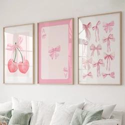 3pcs Trendy Watercolor Pink Blue Bows College Apartment Girly Wall Art Prints Canvas Painting Poster Living Room Home Decor