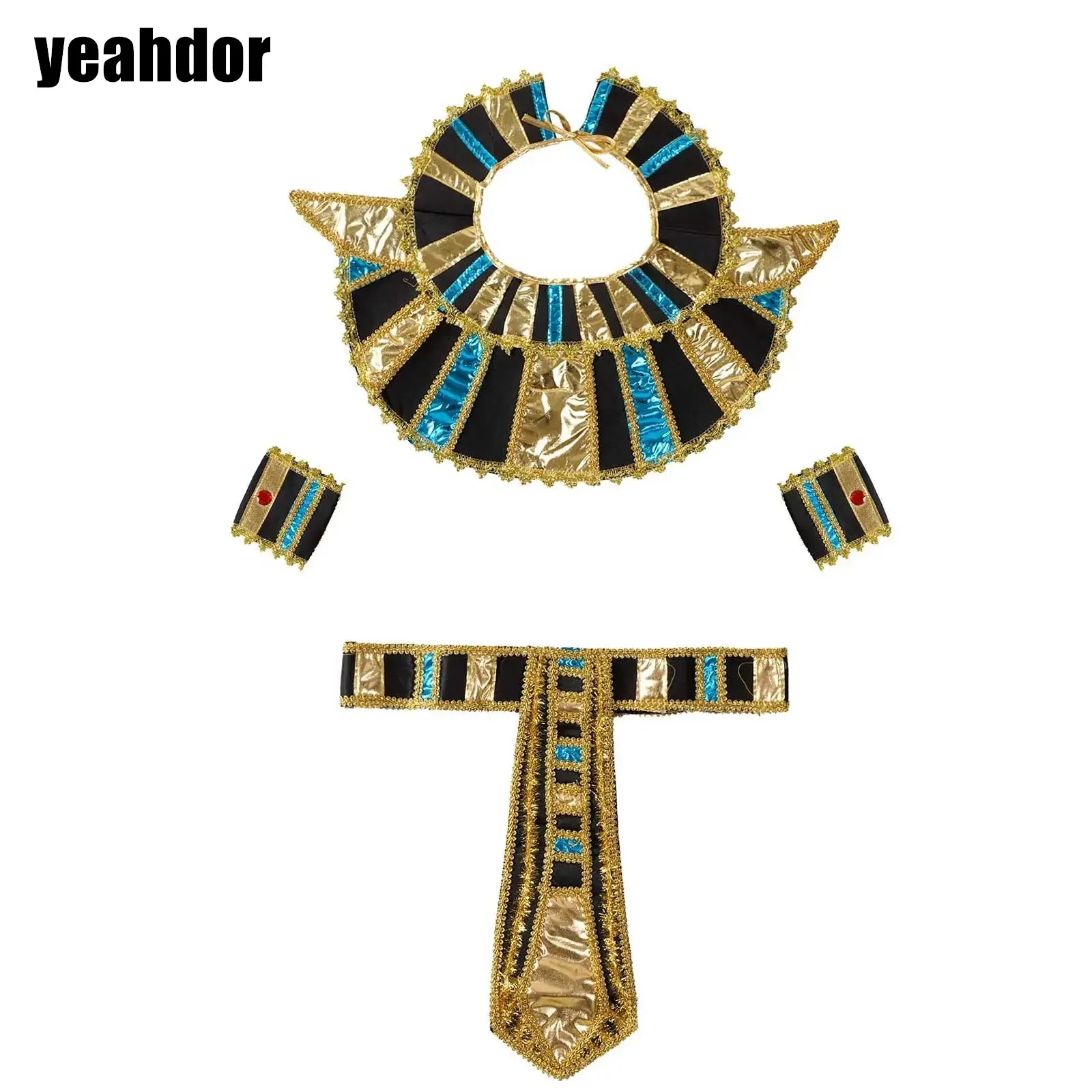 

Egyptian Pharaoh Costume Accessory Ancient Rome Cleopatra Egypt Priest Halloween Cosplay Set Collar Belt Arm Sleeves Wrist Bands