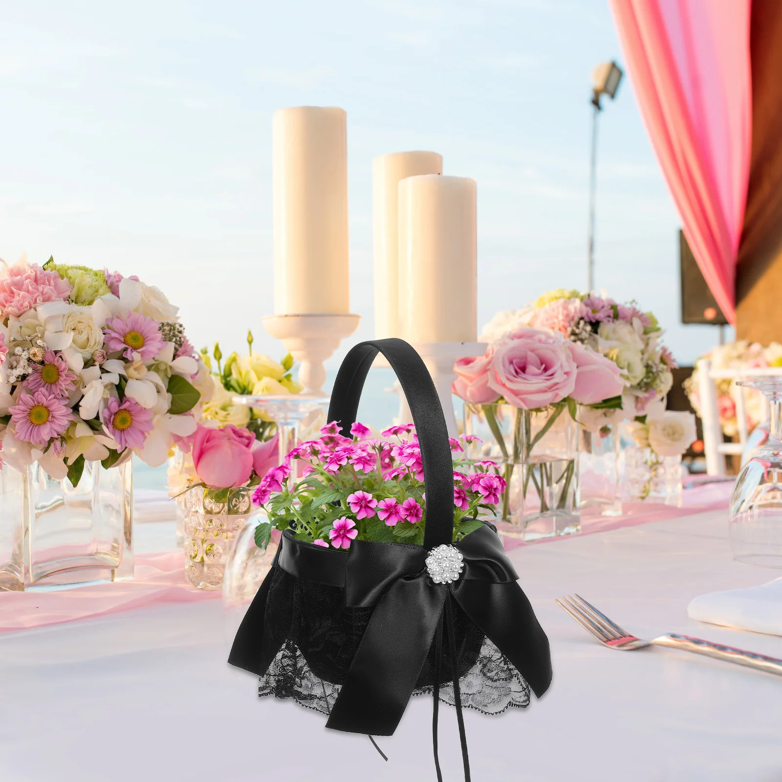 

Wedding Flower Basket for Candy Bag to Weave Small Elegant Bridal Fabric Baskets Floral