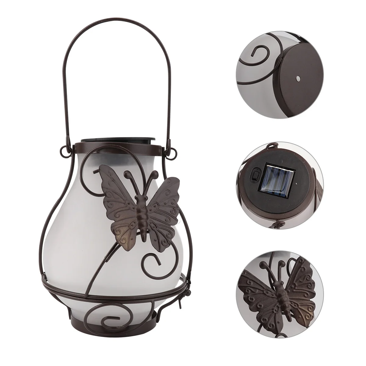 Lanterna solare Lampada a sospensione in vetro metallico per giardino esterno Cortile Patio Decor Lampada da giardino solare impermeabile Paesaggio