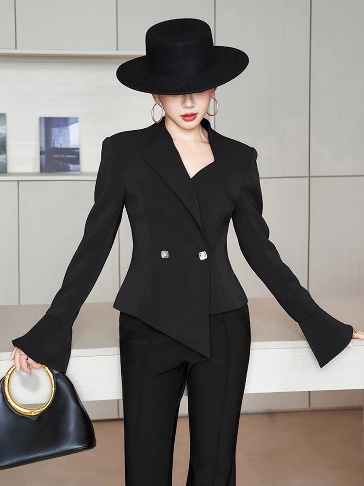 

Fashion Business Formal Black Irregular Suit Women Elegant Lady Clothes Casual Flare Sleeve Slim Coat Blazer Jacket Mujer Outwea