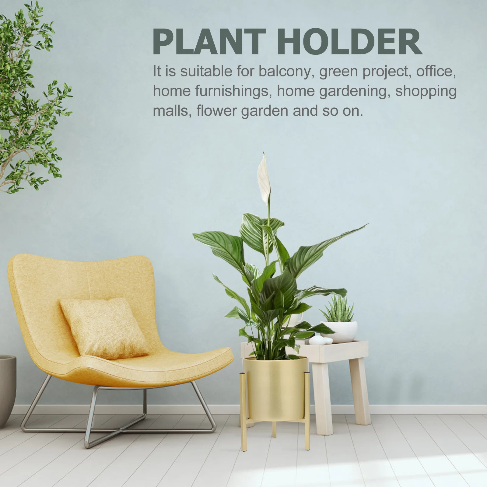 

1Set Nordic Style Flower Bucket for Home Garden Balcony Iron Plant Holder Gold Decorative Pot Gold Plant Stand