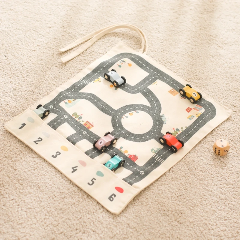 35*31cm montessori Spielzeug Baby Auto Verkehr Straßenkarte Leinwand Desktop-Matte Spiel Holzauto Eltern-Kind-Interaktion Kind Bildung Geschenk – Detail 14