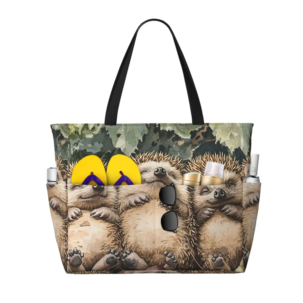 Hedgehogs Autumn Leaves Designed Beach Tote Bag Sport Gym Yoga Duffle Large Tote Bag Women Travel Bag Fitness bag