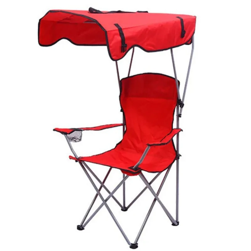 

Good Quality Portable Backpack Outdoor Portable Alloy Beach Camping Fishing Folding Chair with Sunshade Carrying Bag