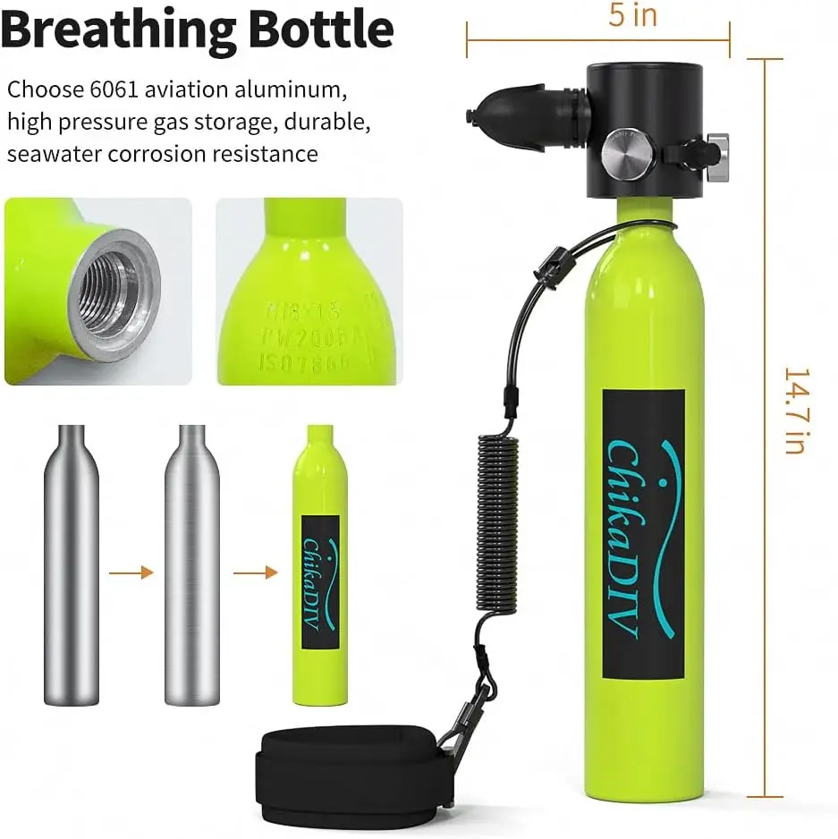 Chikadiv-0.5L Portable Mini Scuba Diving Tank,Oxygen Cylinder for Underwater Exploration、Emergency Rescue