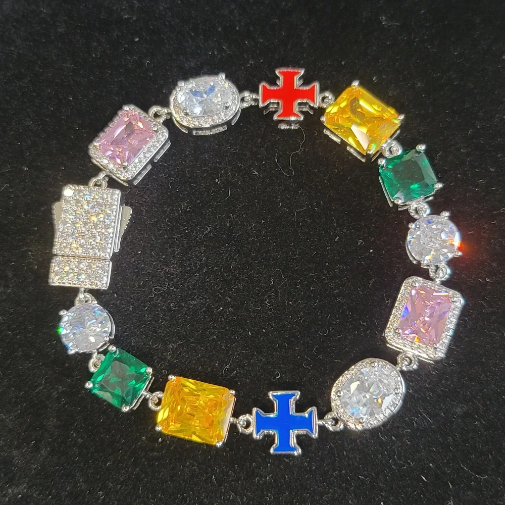 

Luxury Fashion Multi-color Bracelet For Women Iced Out Red Blue Cross Chain Hip Hop Necklace Jewelry Baguettecz Birthday Gifts