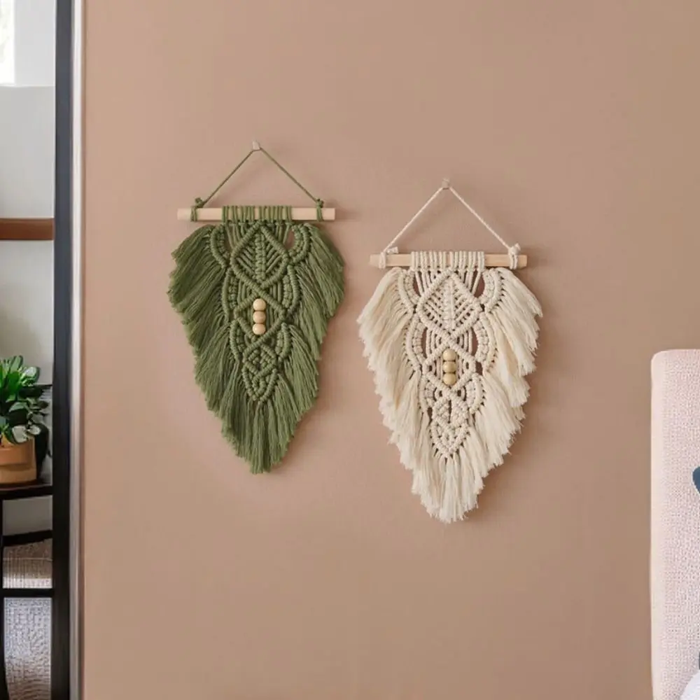 Fashion Nordic Hand-woven Leaf Tapestry Handmade Cotton Feather Hanging Ornament Ins Bohemian Hanging Tapestry Wall Decor