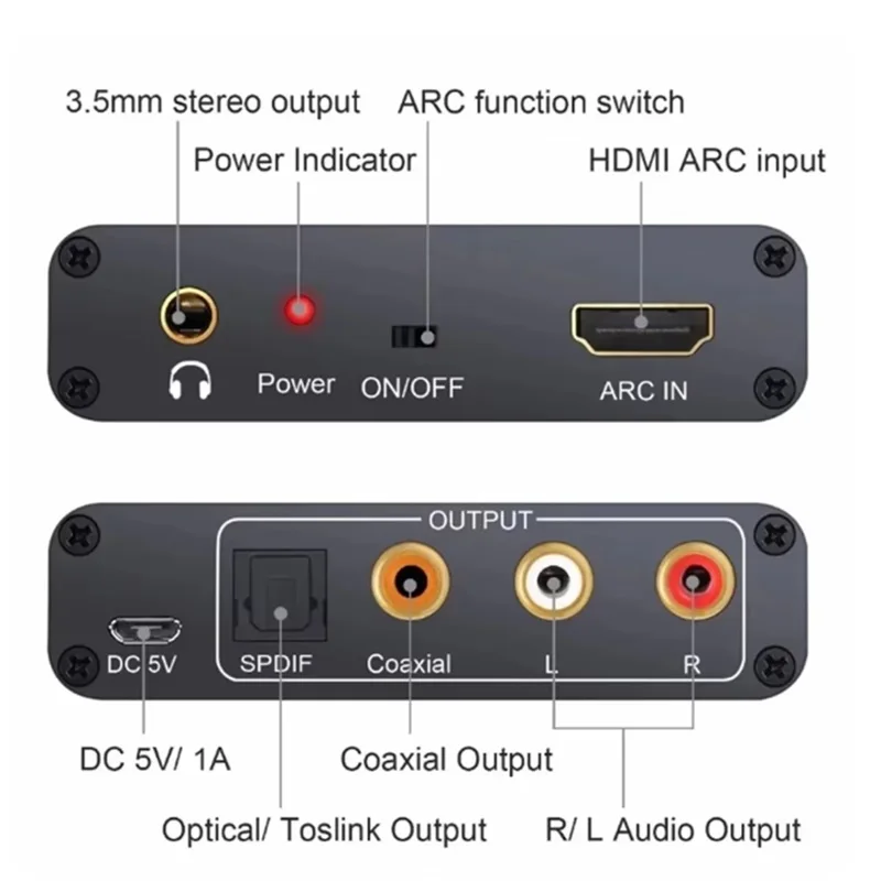 192KHz HDMI ARC Audio Converter Extractor Digital to Analog Audio Adapter DAC SPDIF Coaxial RCA 3.5mm Jack Output For TV Monitor