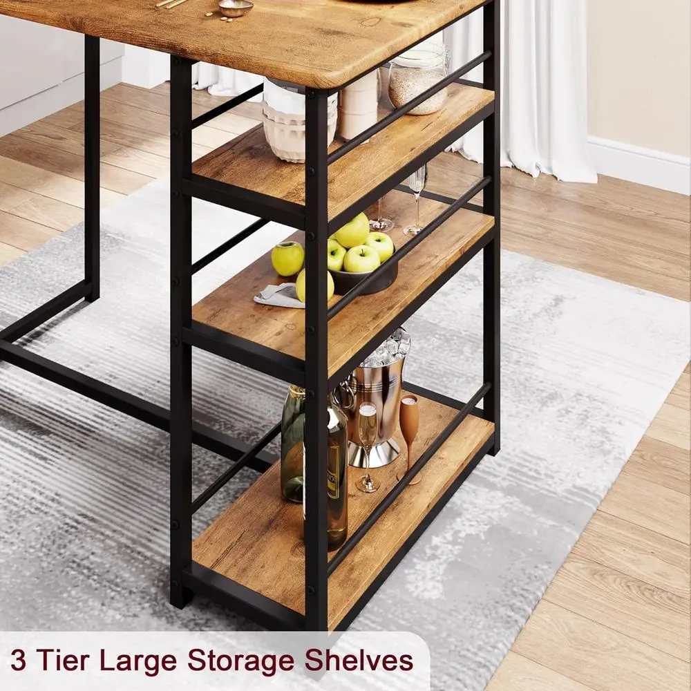 Table and Chair Set with Three Shelves Small 2-Person Dining Table with 2 Upholstered Stools with Backrests Suitable for Restaur