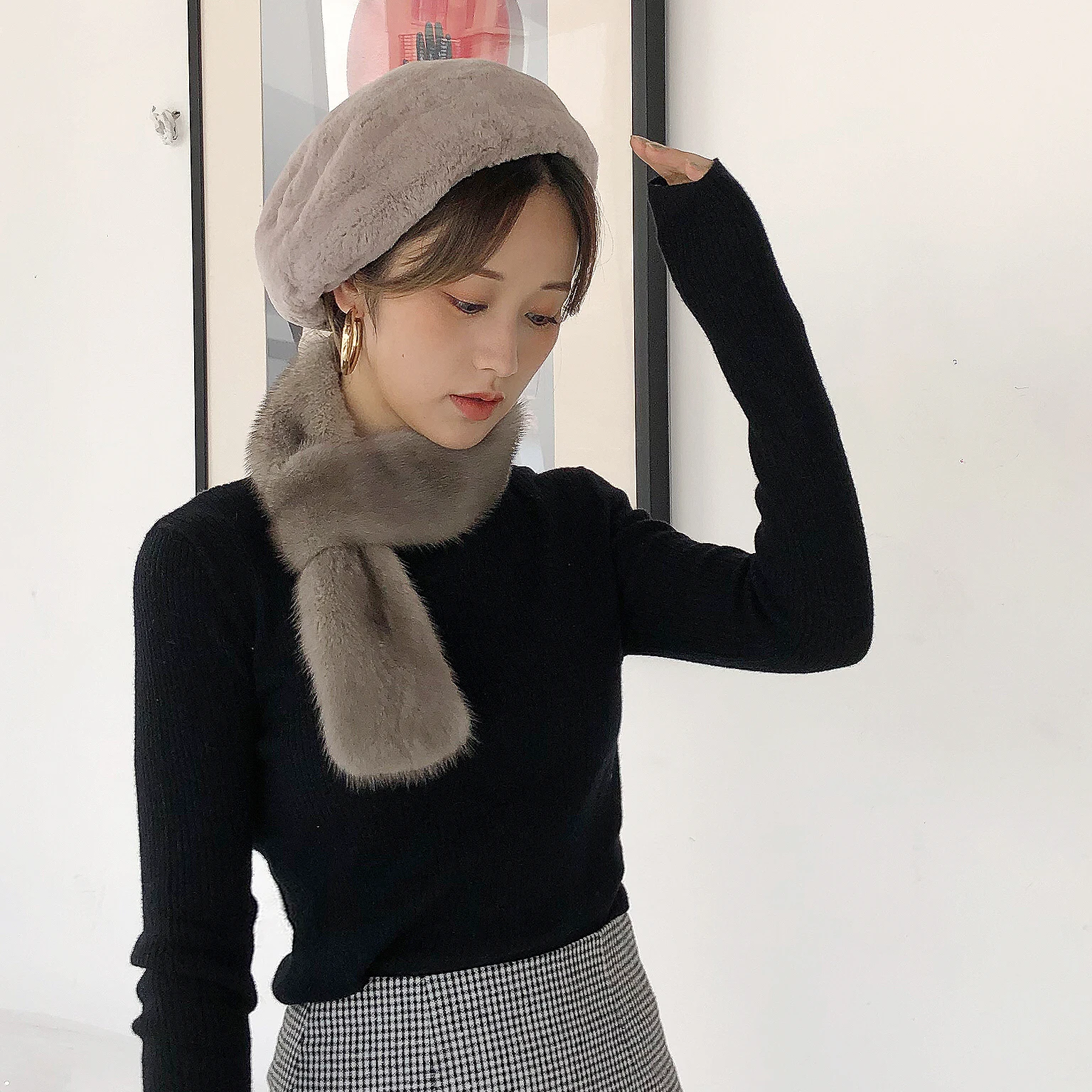 Gray Winter Women Full Pelt Real Mink Fur Scarf Natural Warm Girls Fashion Quality Headband Muffler