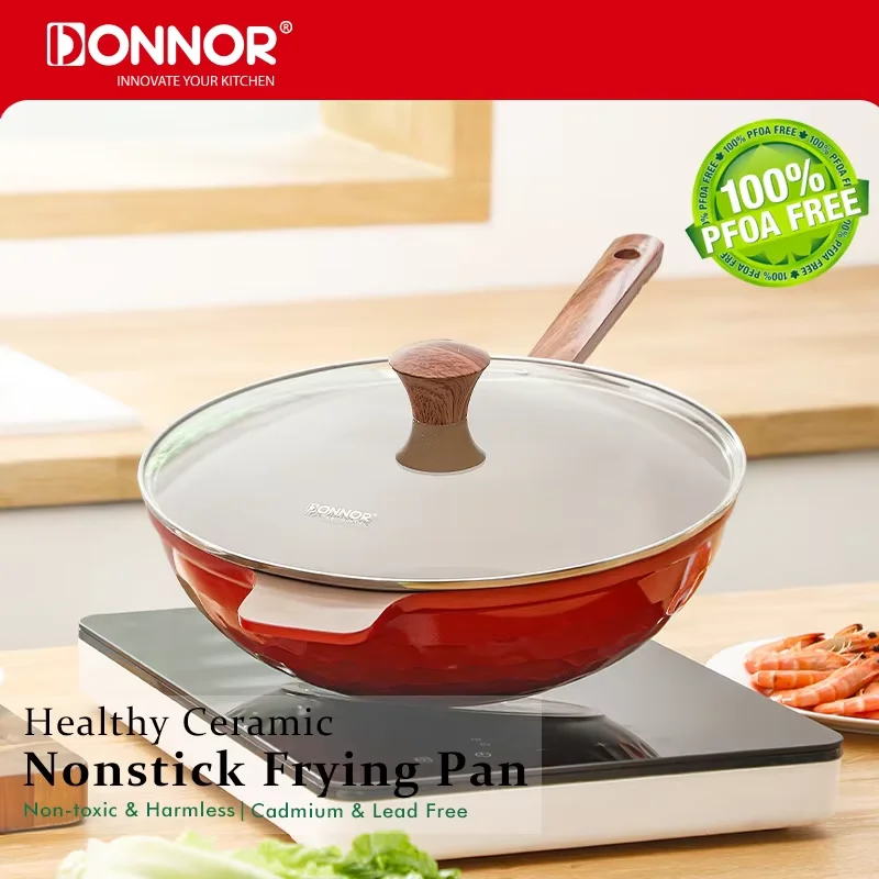 

DONNOR 12inch Red Frying Pan-Non-Stick Skillets with Whitford Granite Nonstick Coating Healthy Omelette Pan with Durable Handle